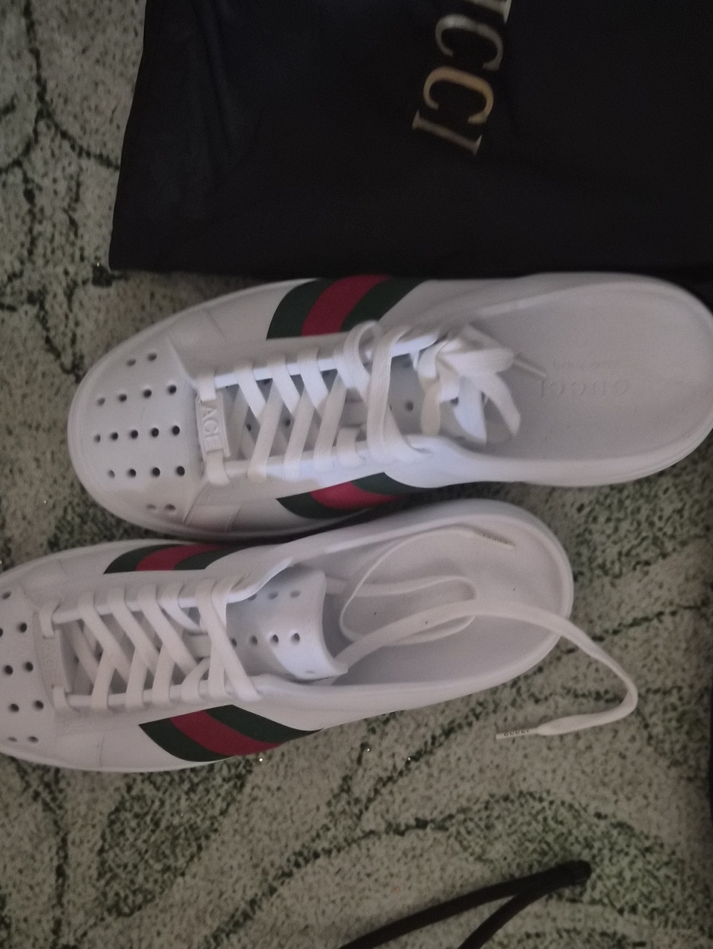 Gucci White Ace Rubber Sneakers with Green & Red Web Stripe - Women's 39 Men 7.5